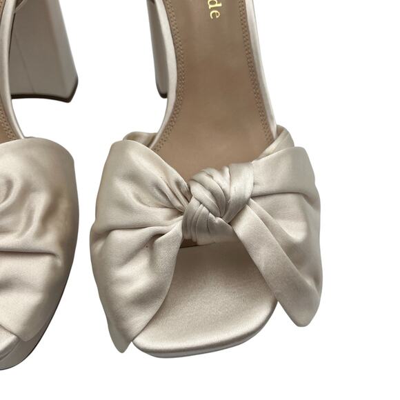 Kate Spade Lucie Bow Strap Silk Platform Block Heels Sandals Ivory Size 10B - Picture 3 of 10